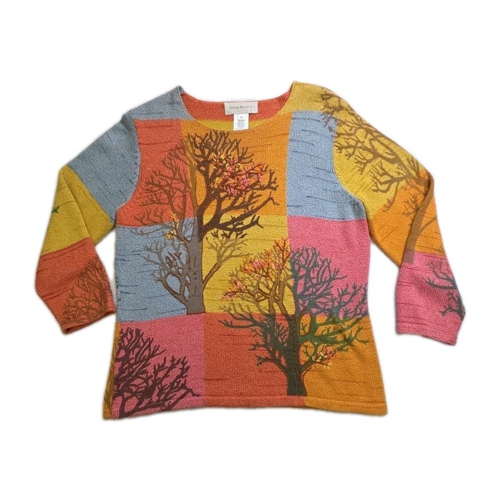 Vtg 2003 Hand Embroidered‎ Tree Leaf Sweater Forest Fairy Susan Bristol Size M